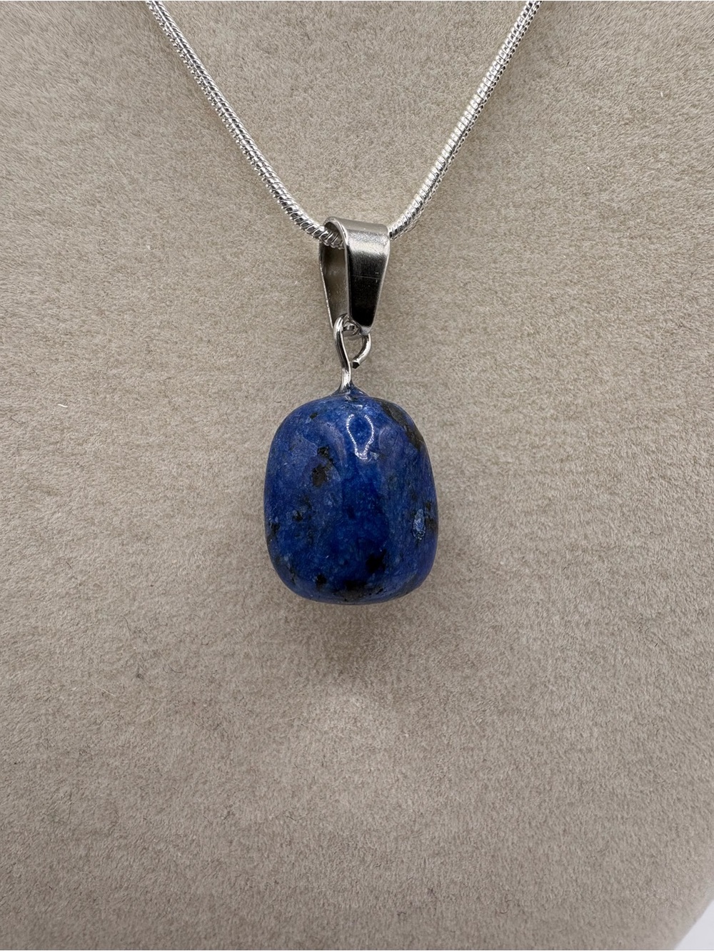 Blue Lapis Lazuli Stone Pendant Necklace on Sterling Chain - Unbranded